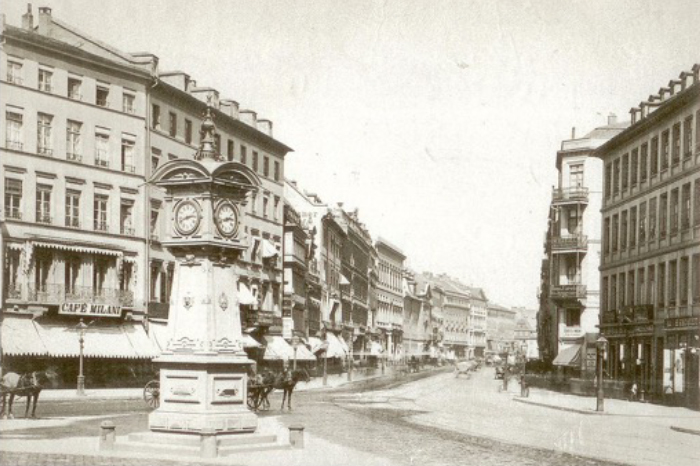 Foto „Blick auf die Zeil mit Café Milani“ von 1885