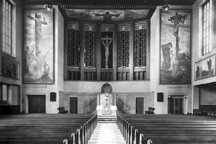 Gemälde von Wilhelm Steinhausen, Innenraum der Lukaskirche circa 1918, Fotograf unbekannt